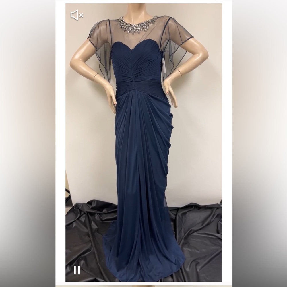 Adrianna papell Jewels sheer neckline flutter sheer sleeves long gown